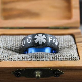 Paramedic Ring, Paramedic Wedding Ring, Medic Ring, Medic Jewelry, Paramedic Jewelry, Black Paramedic Tungsten Ring, Black Wedding Band, Black Tungsten Wedding Band