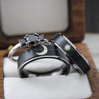 Sun and Moon Rings, Couple Rings, Sun and Moon Wedding Rings, Black Wedding Bands, Couple Jewelry