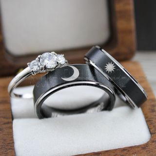 Sun and Moon Rings, Couple Rings, Sun and Moon Wedding Rings, Black Wedding Bands, Couple Jewelry