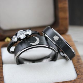 Sun and Moon Rings, Couple Rings, Sun and Moon Wedding Rings, Black Wedding Bands, Couple Jewelry