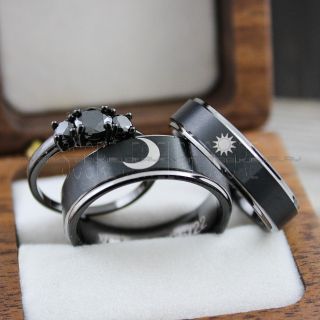 Sun and Moon Rings, Couple Rings, Sun and Moon Wedding Rings, Black Wedding Bands, Couple Jewelry