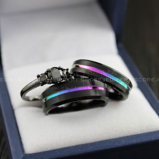 Rainbow Ring, Pride Ring, Black Tungsten Ring with Rainbow Groove, Rainbow Wedding Ring, Rainbow Wedding Band, Black Tungsten Wedding Ring