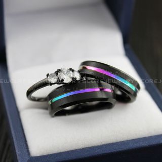 Rainbow Ring, Pride Ring, Black Tungsten Ring with Rainbow Groove, Rainbow Wedding Ring, Rainbow Wedding Band, Black Tungsten Wedding Ring