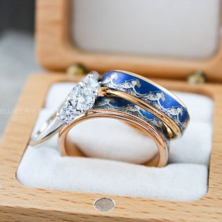 Ocean Wave Ring, Wave Ring, Beach Ring, Beach Jewelry, Ocean Wave Wedding Rings, Blue Wedding Rings, Couple Rings, Blue Wedding Bands, Couple Wedding Ring, Matching Couple Rings