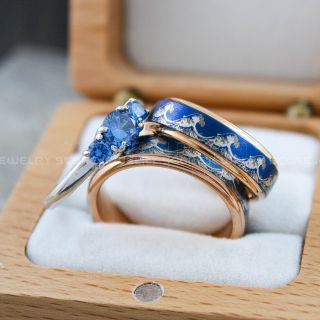 Ocean Wave Ring, Wave Ring, Beach Ring, Beach Jewelry, Ocean Wave Wedding Rings, Blue Wedding Rings, Couple Rings, Blue Wedding Bands, Couple Wedding Ring, Matching Couple Rings