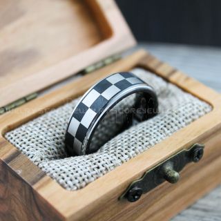 Racing Rings, Racing Flag Rings, Checkered Flag Rings, Chequered Flag Rings, Black Tungsten Rings, Auto Racing Rings, Black Wedding Bands, Black Tungsten Rings