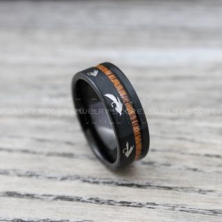 Fly Fishing Ring, Fly Fishing Lure Ring, Lure Ring, Fishing Jewelry,Fly Fishing Jewelry, Fishing Ring, Fish Hook Ring, Black Tungsten Ring, Black Wedding Band, Hunting Ring, Fish Hooks Wedding Band