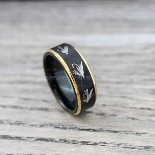 Fly Fishing Ring, Fly Fishing Lure Ring, Lure Ring, Fishing Jewelry,Fly Fishing Jewelry, Fishing Ring, Fish Hook Ring, Black Tungsten Ring, Black Wedding Band, Hunting Ring, Fish Hooks Wedding Band
