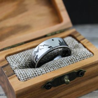 Wolf Ring, Bear Ring, Forest Scene Ring, Mountain Scene Ring, Hunting Ring, Forest Scene Design, Hunting Wedding Ring