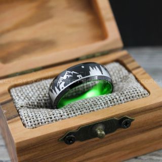 Wolf Ring, Bear Ring, Forest Scene Ring, Mountain Scene Ring, Hunting Ring, Forest Scene Design, Hunting Wedding Ring