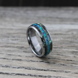Opal Rings, Abalone Shell Ring, Blue Opal Wedding Rings, Opal Wedding Bands, Couple Rings, Matching Wedding Bands