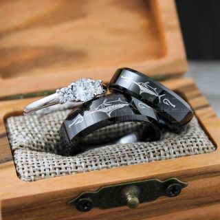 Fishing Rings, Fishing Wedding Rings, Fishing Scene Rings, Fish Hook Rings, Fishing Jewelry, Marlin Fishing Rings, Fisherman Rings, Fisherman Jewelry