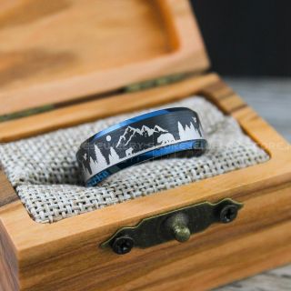 Wolf Ring, Bear Ring, Forest Scene Ring, Mountain Scene Ring, Hunting Ring, Forest Scene Design, Hunting Wedding Ring