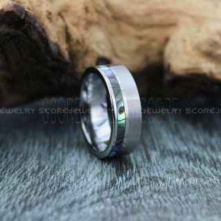 Abalone Shell Ring, Silver Tungsten Ring, Silver Tungsten Band with Abalone Shell Inlay, Abalone Shell Wedding Band, Abalone Shell Wedding Ring, Silver Tungsten Wedding Ring