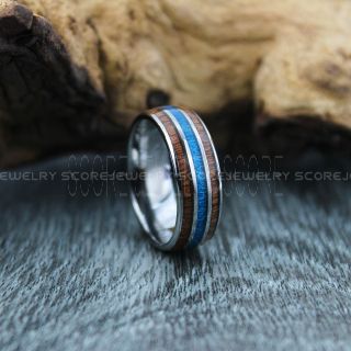Meteorite Ring, Koa Wood Ring, Silver Tungsten Band with Meteorite Inlay, Meteorite Wedding Band, Meteorite Wedding Ring, Silver Tungsten Ring
