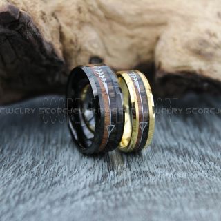 Koa Wood Rings, 2 Piece Couple Set Koa Wood Wedding Bands, 8mm & 6mm Tungsten Bands with Beveled Edge and Koa Wood Inlay, Koa Wood Tungsten Wedding Rings