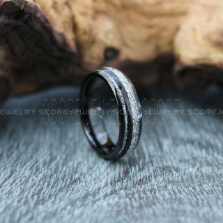 Meteorite Ring, Meteorite Wedding Ring, Black Tungsten Band with Meteorite Inlay, Meteorite Wedding Band, Meteorite Wedding Ring, Black Tungsten Ring