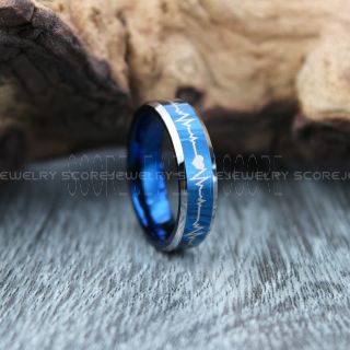 Heartbeat Ring, Heartbeat Wedding Band, Blue Tungsten Wedding Band, Blue Wedding Band, Heartbeat Wedding Ring, Blue Wedding Ring