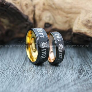 King and Queen Rings, King & Queen Rings, King Queen Wedding Ring, King Queen Wedding Bands, King Ring, Queen Ring, Matching Ring Set, 2 Piece Couple Set Black Tungsten Rings King & Queen Ring