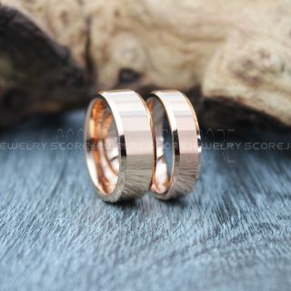 Classic 14K Rose Gold Tungsten Rings, Rose Gold Tungsten Wedding Bands, 2 Piece Couple Set Rose Gold Wedding Bands, Rose Gold Wedding Rings, Rose Gold Tungsten Wedding Rings