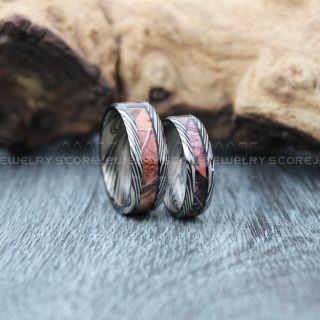 Camo Rings, Camouflage Rings, Damascus Steel Rings, 2 Piece Couple Set Camouflage Rings, Camo Wedding Rings, Black Tungsten Wedding Bands, Black Camo Rings
