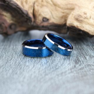 Classic Blue Tungsten Rings, Blue Tungsten Wedding Bands, 2 Piece Couple Set Blue Wedding Bands, Blue Wedding Rings, Blue Tungsten Wedding Rings