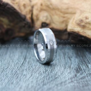 Classic 8mm Silver Tungsten Ring, Silver Tungsten Wedding Band with AAAAA White CZ Stone, Silver Wedding Band, Silver Wedding Ring, Silver Tungsten Wedding Ring