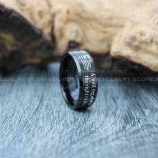Second Amendment Ring, Military Ring, American Flag Ring, Black Tungsten Ring, Military Ring, Military Wedding Ring, Black Wedding Band, Black Tungsten Wedding Band