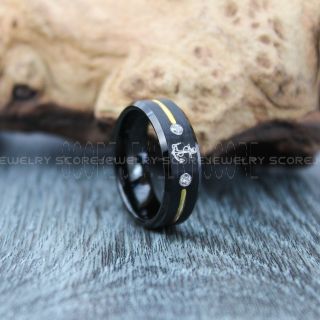 Nautical Ring, Ship Wheel Ring, Anchor Ring, Black Wedding Band with Two AAAAA CZ Stones, Black Tungsten Band, Black Wedding Ring, Black Tungsten Wedding Ring