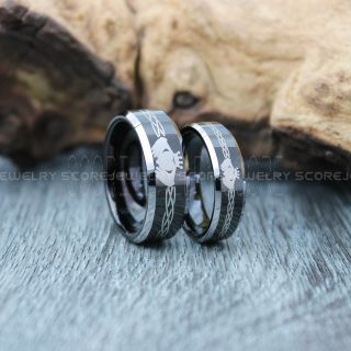 Claddagh Rings, 2 Piece Couple Set Tungsten Ring, Claddagh Hearts Wedding Bands, Celtic Rings, Trinity Knot Wedding Rings, Trinity Knot Wedding Bands, Black Claddagh Wedding Bands, Black Claddagh Tungsten Rings