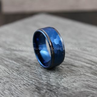 Hammered Ring, 10mm Blue Hammered Ring, Blue Wedding Ring, 10mm Blue Wedding Band