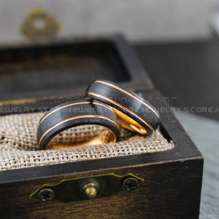 Couple Rings, Couple Wedding Bands, Black Wedding Rings, Rose Gold Wedding Rings, Matching Rings