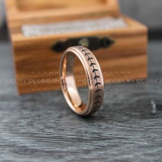 Baseball Ring, Rose Gold Tungsten Wedding Band, Rose Gold Tungsten Baseball Ring, Baseball Stitch Pattern Ring, Baseball Jewelry