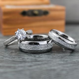 Meteorite Rings, Couple Rings, Silver Wedding Bands, Meteorite Wedding Bands, Matching Rings, Couple Jewelry