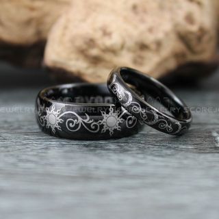 Sun and Moon Rings, Couple Rings, Sun and Moon Wedding Rings, Black Wedding Bands, Couple Jewelry