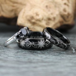 Sun and Moon Rings, Couple Rings, Sun and Moon Wedding Rings, Black Wedding Bands, Couple Jewelry