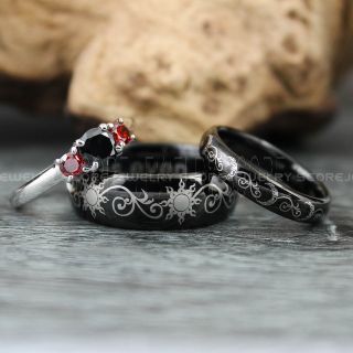 Sun and Moon Rings, Couple Rings, Sun and Moon Wedding Rings, Black Wedding Bands, Couple Jewelry
