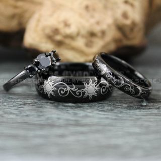 Sun and Moon Rings, Couple Rings, Sun and Moon Wedding Rings, Black Wedding Bands, Couple Jewelry