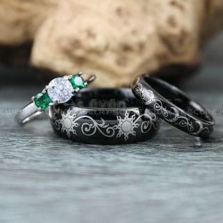 Sun and Moon Rings, Couple Rings, Sun and Moon Wedding Rings, Black Wedding Bands, Couple Jewelry