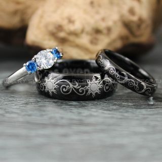 Sun and Moon Rings, Couple Rings, Sun and Moon Wedding Rings, Black Wedding Bands, Couple Jewelry