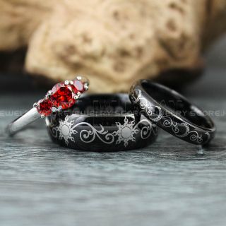 Sun and Moon Rings, Couple Rings, Sun and Moon Wedding Rings, Black Wedding Bands, Couple Jewelry