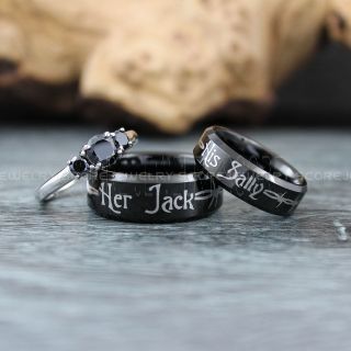 Jack and Sally Rings, Simply Meant To Be Rings, Couple Rings, Matching Rings, Matching Wedding Bands, Black Wedding Bands, Black Wedding Rings, Couple Rings