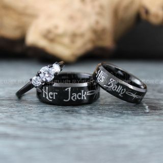 Jack and Sally Rings, Simply Meant To Be Rings, Couple Rings, Matching Rings, Matching Wedding Bands, Black Wedding Bands, Black Wedding Rings, Couple Rings