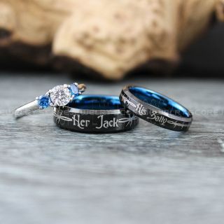 Jack and Sally Rings, Simply Meant To Be Rings, Couple Rings, Matching Rings, Matching Wedding Bands, Black Wedding Bands, Black Wedding Rings, Couple Rings