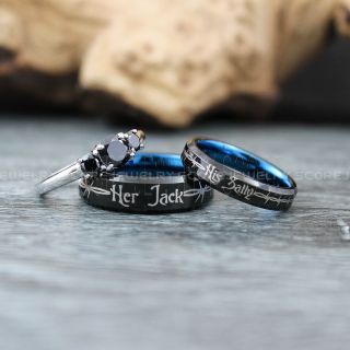 Jack and Sally Rings, Simply Meant To Be Rings, Couple Rings, Matching Rings, Matching Wedding Bands, Black Wedding Bands, Black Wedding Rings, Couple Rings