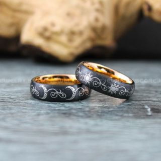 Sun and Moon Rings, Couple Rings, Sun and Moon Wedding Rings, Black Wedding Bands, Couple Jewelry