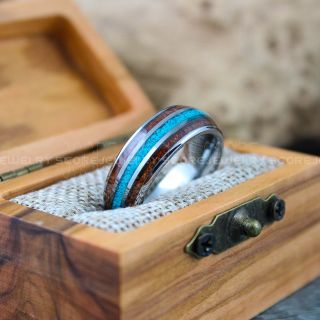 Turquoise Ring, Turquoise Wedding Ring, Turquoise Wedding Band, Wood Ring, Wood Wedding Band