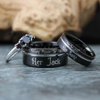 Jack and Sally Rings, Simply Meant To Be Rings, Couple Rings, Matching Rings, Matching Wedding Bands, Black Wedding Bands, Black Wedding Rings, Couple Rings