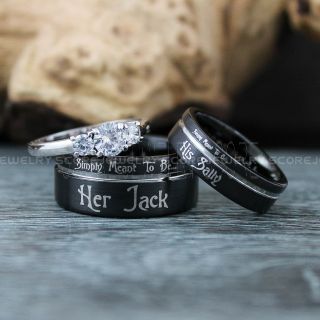 Jack and Sally Rings, Simply Meant To Be Rings, Couple Rings, Matching Rings, Matching Wedding Bands, Black Wedding Bands, Black Wedding Rings, Couple Rings