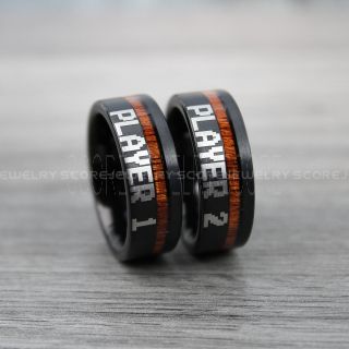  Player 1 Player 2 Rings, Gamer Rings, Black Tungsten Rings, Black Wedding Bands, Couple Ring Set Gamer Rings